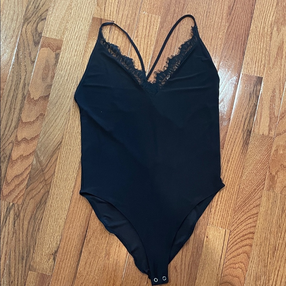 Forever 21 Black Lace Trim Bodysuit